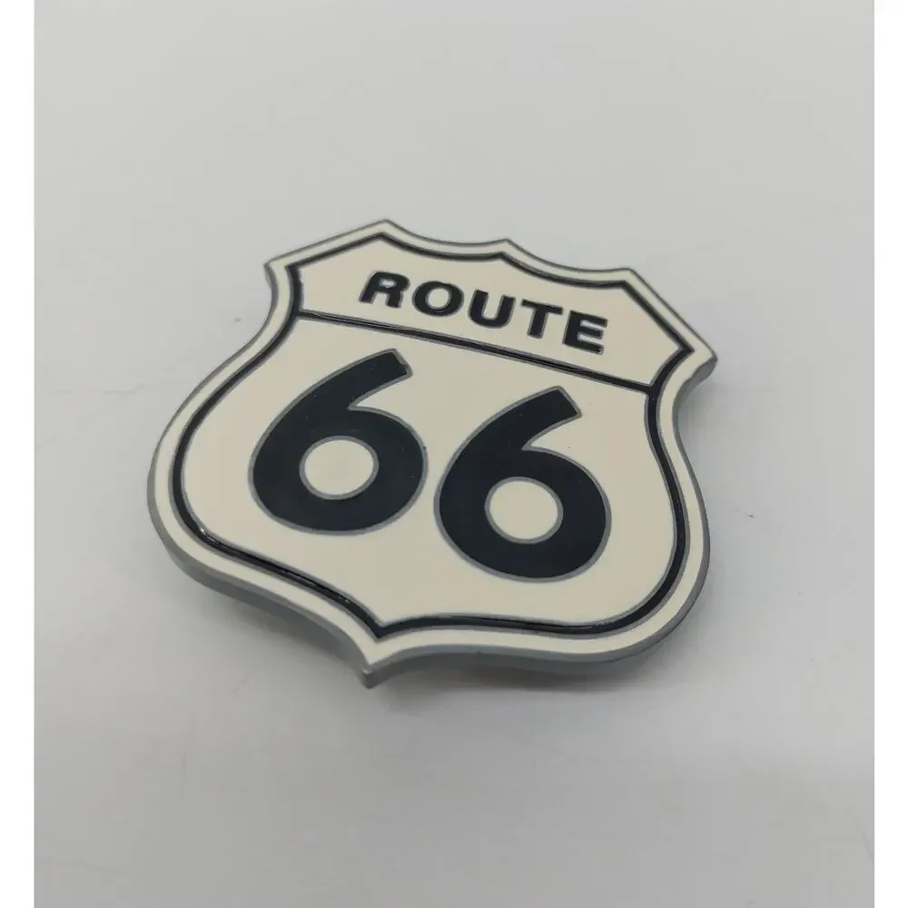 Route 66 Belt Buckle National Historic Trail Highway Metal Festival Enamel White